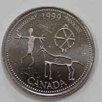 25 центов 1999г. Канада. Февраль, состояние UNC - Мир монет