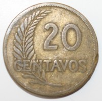 20 сентаво 1945г. Перу, состояние F-VF - Мир монет