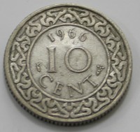 10 центов 1966г. Суринам, медно-никелевый сплав, вес 2гр, состояние XF. - Мир монет