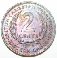 2 цента 1965г. Британские Карибские Территории, состояние  aUNC. - Мир монет