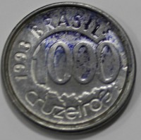 1000 крузейро 1993г. Бразилия, состояние UNC - Мир монет