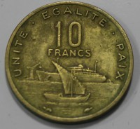 10 франков  1977г. Джибути, Корабли, Герб, состояние XF - Мир монет