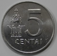 5 центов 1991г.  Республика Литва, состояние UNC - Мир монет