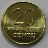 20 центов 2009 г. Литва ,состояние UNC  - Мир монет