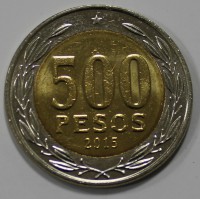 500 песо 2015г. Чили, состояние UNC - Мир монет