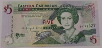  Банкнота 5 долларов  2008г. Британские  Карибские Территории.  Фауна. состояние UNC. - Мир монет