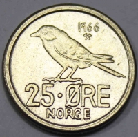 25 эре 1966г. Норвегия. Клест,состояние XF - Мир монет