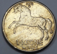 1 крона 1970г. Норвегия. Лошадь, состояние XF - Мир монет