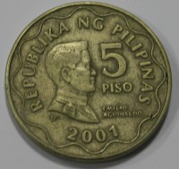 5 песо 2001г. Филиппины, состояние ХF - Мир монет