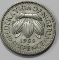 6 пенсов 1959г. Британская Нигерия,  Манго, состояние XF-UNC - Мир монет