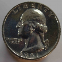 25 центов 1961г. США, серебро 900 пробы, вес 6,17гр, состояние UNC ( из набора) - Мир монет