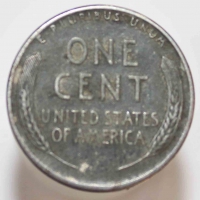 1 цент 1943г. США. б/б, сталь,  чеканился только один год , состояние VF-XF - Мир монет