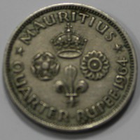 1/4 рупии 1964г. Британский Маврикий. Елизавета II. состояние VF-XF - Мир монет