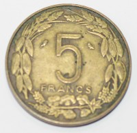 5 франков 1961г. Камерун. Антилопы Куду, состояние VF - Мир монет