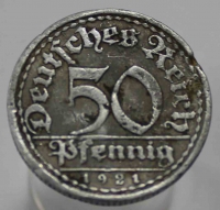 50 пфеннигов 1921г. Германия, алюминий, состояние VF - Мир монет