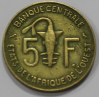 5 франков 1972г. Западно Африканский Валютный Союз, Антилопа Куду, состояние XF - Мир монет