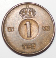 1 эре 1960г. Швеция, состояние VF-XF. - Мир монет