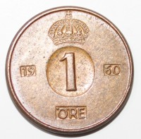 1 эре 1960г. Швеция, состояние ХF. - Мир монет