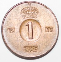 1 эре 1962г. Швеция, состояние ХF. - Мир монет