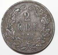 1 эре 1858г. Швеция, состояние VF. - Мир монет