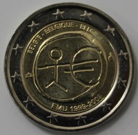  2 евро 2009г. Бельгия.  10 лет Экономическому и валютному союзу, биметалл, состояние UNC - Мир монет