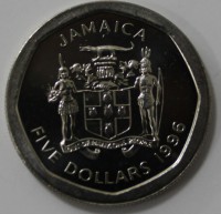 5 долларов 1996г. Ямайка, состояние UNC. - Мир монет