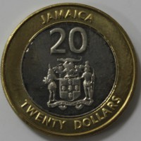 20 долларов 2001г. Ямайка,биметалл,состояние VF-XF. - Мир монет