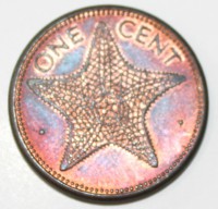 1 цент 1992г. Багамы, Морская звезда,  состояние XF. - Мир монет