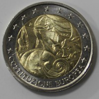  2 евро 2005г. Италия. 1-я годовщина  подписания Европейской конституции, из ролла. - Мир монет