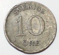 10 эре 1941г. W. Швеция. Густав V, серебро 0,400,вес 1,45 грамма, состояние VF - Мир монет