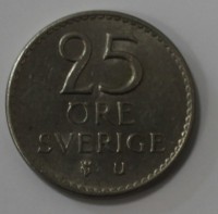 25 эре 1965г. Швеция, никель, состояние VF - Мир монет