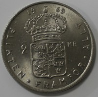2 кроны 1969г. Швеция, никель, состояние UNC - Мир монет