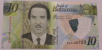 Банкнота  10 пул 2009г.  Ботсвана, пластик,  с кодом  для слепых, состояние UNC - Мир монет
