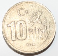 10 бин лира 1996г. Турция,состояние VF - Мир монет