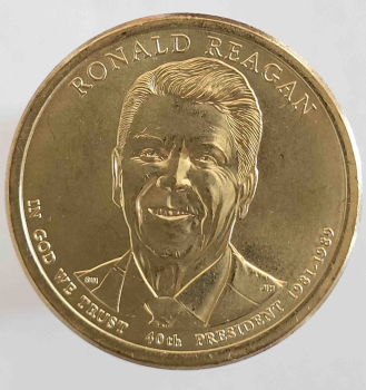 1 доллар 2016г. США.  Р . Рональд Рейган(1981-1989), 40-й президент, состояние UNC - Мир монет