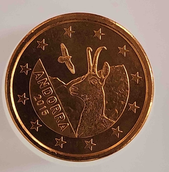 1 евроцент 2015г. Андорра, состояние UNC, тираж 40 тысяч штук. - Мир монет