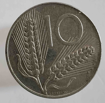 10 лир 1975г. Италия, состояние XF - Мир монет