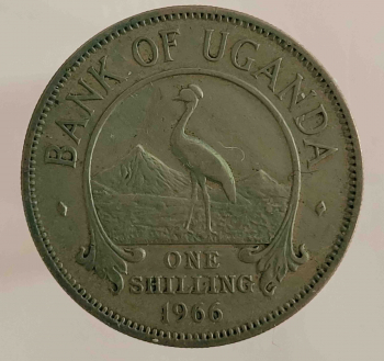 1 шиллинг 1966г. Уганда. Аист , состояние XF - Мир монет