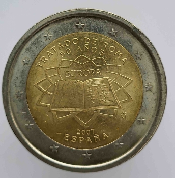 2 евро 2007г. Испания.  30 лет подписания Римского договора, из ролла - Мир монет