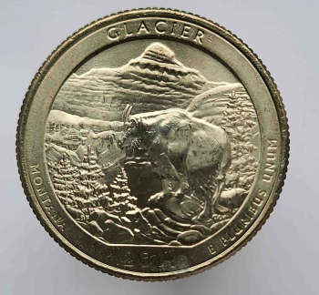 25 центов 2011г. США. Р .  Национальный парк №  7 Глейшер. Монтана, состояние UNC.  - Мир монет