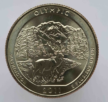 25 центов 2011г. США.  Р . Национальный парк № 8 Олимпик. Вашингтон, состояние UNC.  - Мир монет