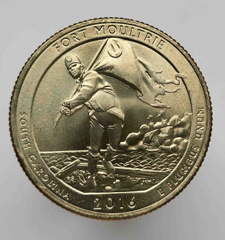 25 центов 2016г. США.  Р . Национальный мемориал № 35-Форт Молтри. Южная Каролина, состояние UNC.  - Мир монет