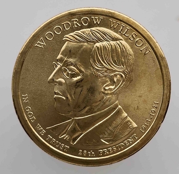1 доллар  2013г. США. D.  Вудро Вильсон(1913-1921), 28-й президент,  состояние  UNC. - Мир монет