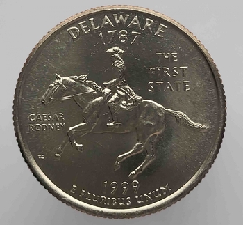 25 центов 1999г. США.  Р и D. Делавер, состояние UNC.  - Мир монет