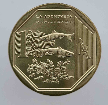 1 соль 2013г. Перу . Анчоус , из ролла.   - Мир монет