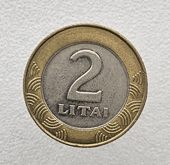 2 лита 2008г. Литва, биметалл,состояние XF. - Мир монет