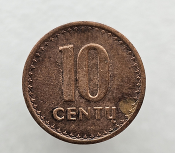 10 центов 1991г. Литва, бронза, состояние ХF. - Мир монет