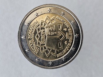 2 евро 2007г. Бельгия.  50 лет подписанию Римского договора ,из ролла - Мир монет