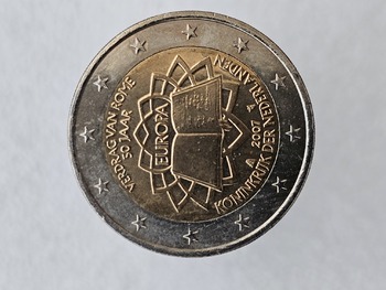 2 евро 2007г. Нидерланды. 50-летие подписания Римского договора , из ролла. - Мир монет