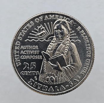 25 центов 2024г. Р.  США. Женщины Америки № 15 . Зиткала-Ша , из ролла. - Мир монет